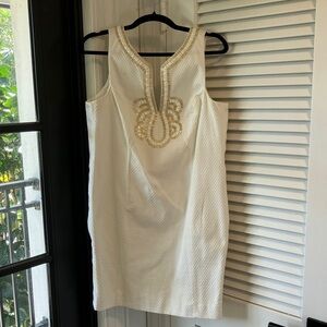 White Sleeveless Embellished Shift Dress